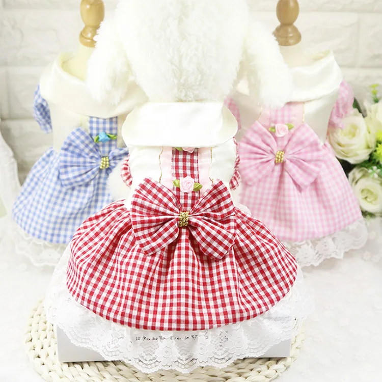 

Spring summer Plaid lace skirt Lattice classics Princess customization cat dog dress skirt dog dress pet clothes