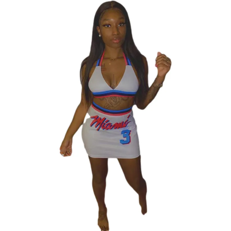 

Fashion summer new letter printed halterneck vest sexy women's tops and skirt set