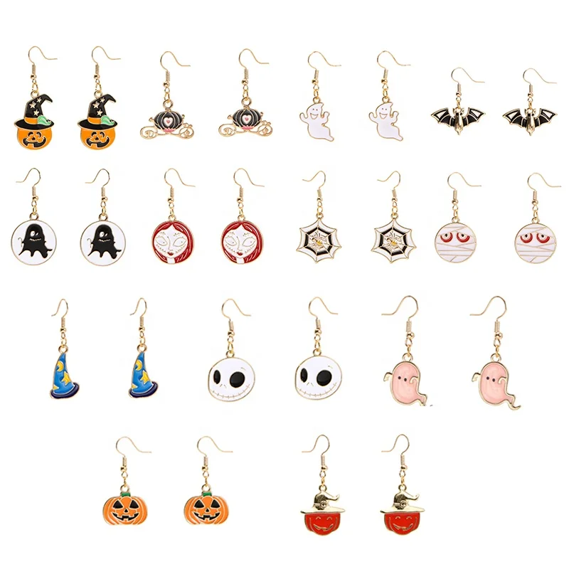 

Wholesale Newest Fashion Enamel Alloy charms Halloween earrings Jack-o-Lantern Pumpkin Ghost earrings, Picture show