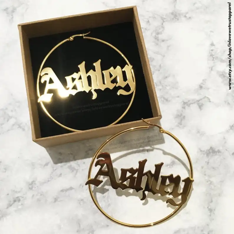 

Stainless Steel Gold Plated Custom Hoop Name Earrings, Silver,gold,rose gold,black color hoop name earrings