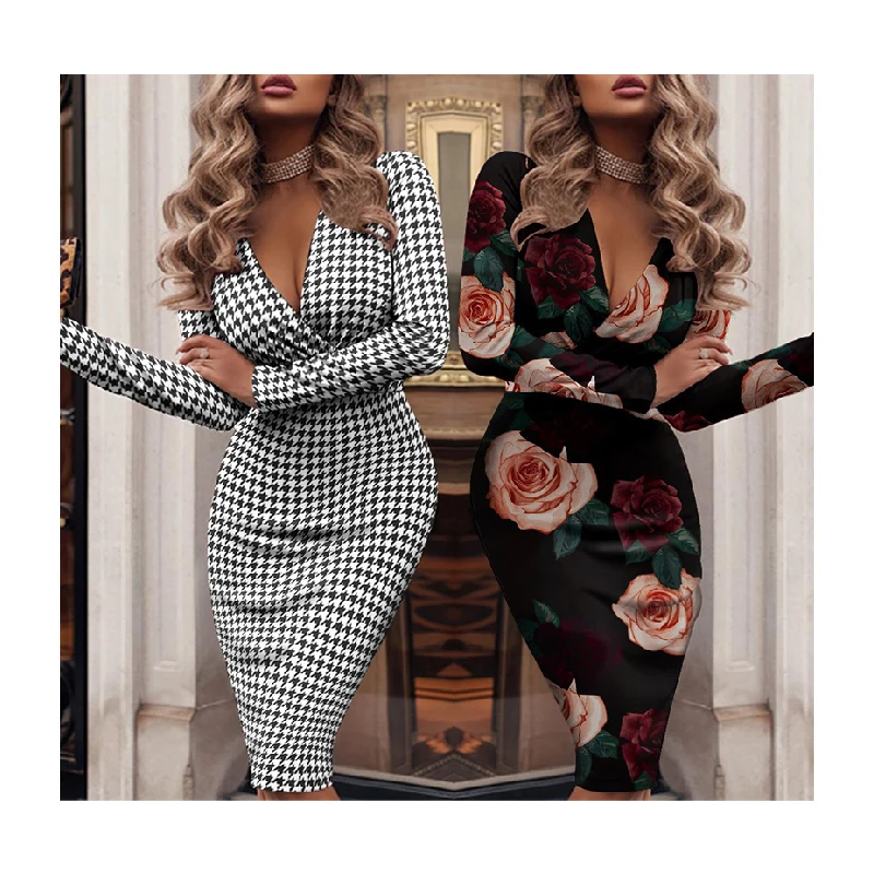 

Free shipping long sleeve Solid Spring bodycon dress Plaid Skinny knitted Maxi Dress fall Women Sexy tube casual v neck dress