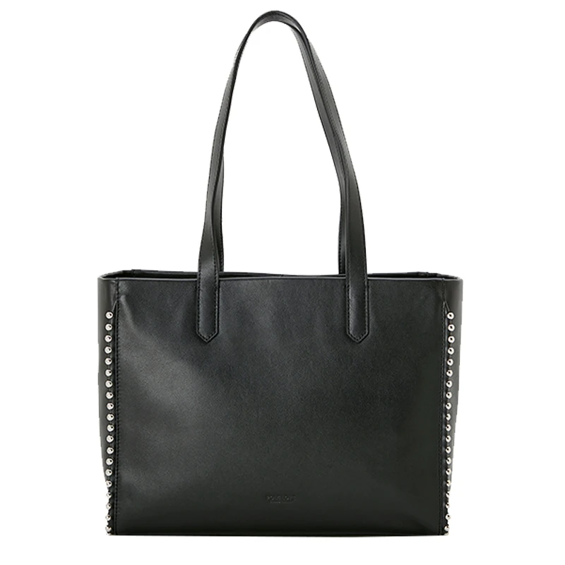 

OEM 2021fashion white steel round bead edging shoulder lady bags high-quality cowhide pure color lady bags women handbags, Black