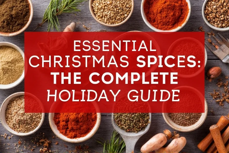 Traditional Christmas baking spices arranged for holiday recipes