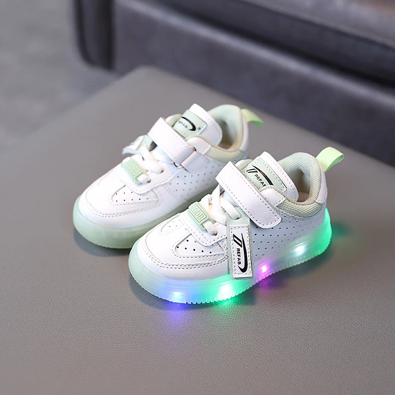 

Designer soft sole kids white shoes jelly sport sepatu light up glitter LED walking sneakers shoes children