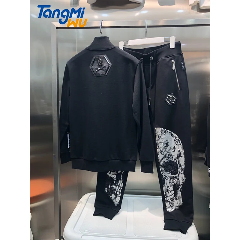 

TMW EU size training running wear sweatshirt and sweatpants set mens jogger sets with zipper custom rhinestone tracksuit
