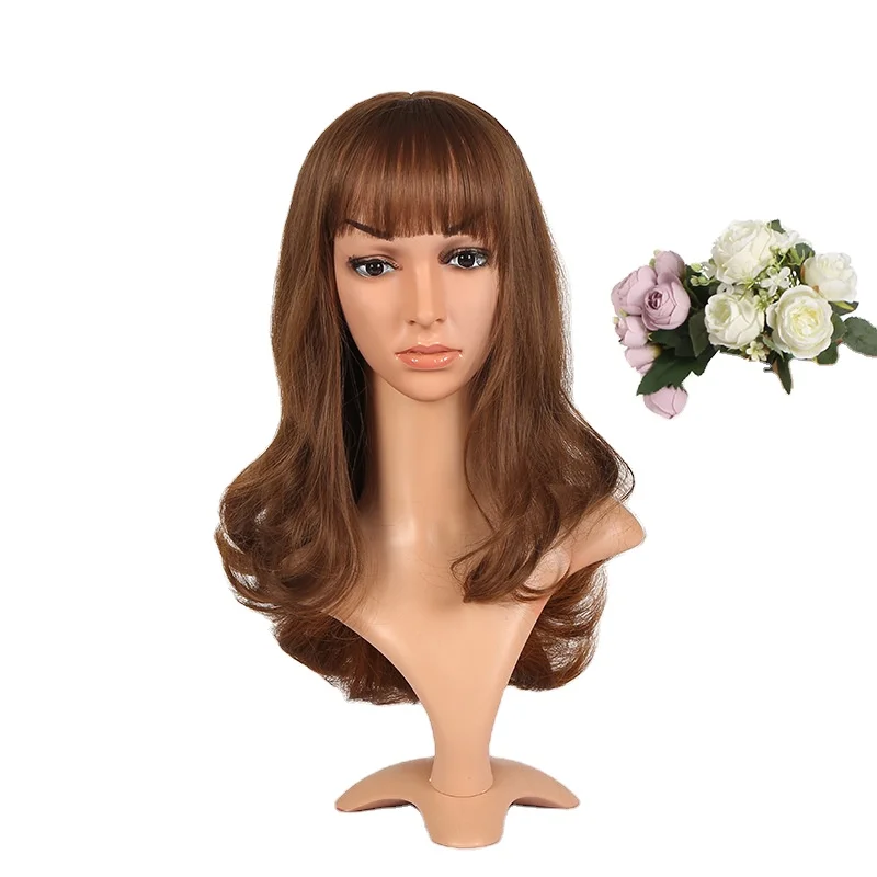 

Synthetic Wig female long hair with bangs curly hair big wave fluffy headgear wig cover