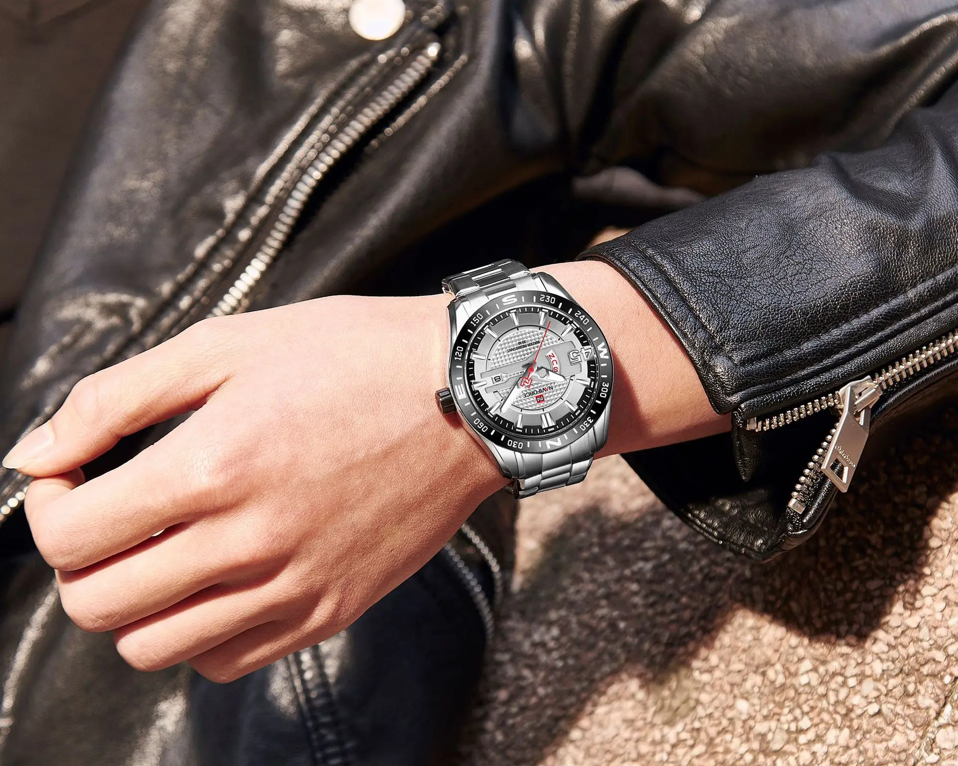 外贸naviforce 防水日历手表时尚多功能不锈钢带手表男士