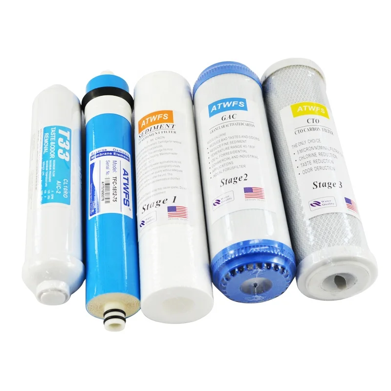 

5 Stage Reverse Osmosis RO Water Filters Replacement Set with Water Filter Cartridge 75 GPD Membrane