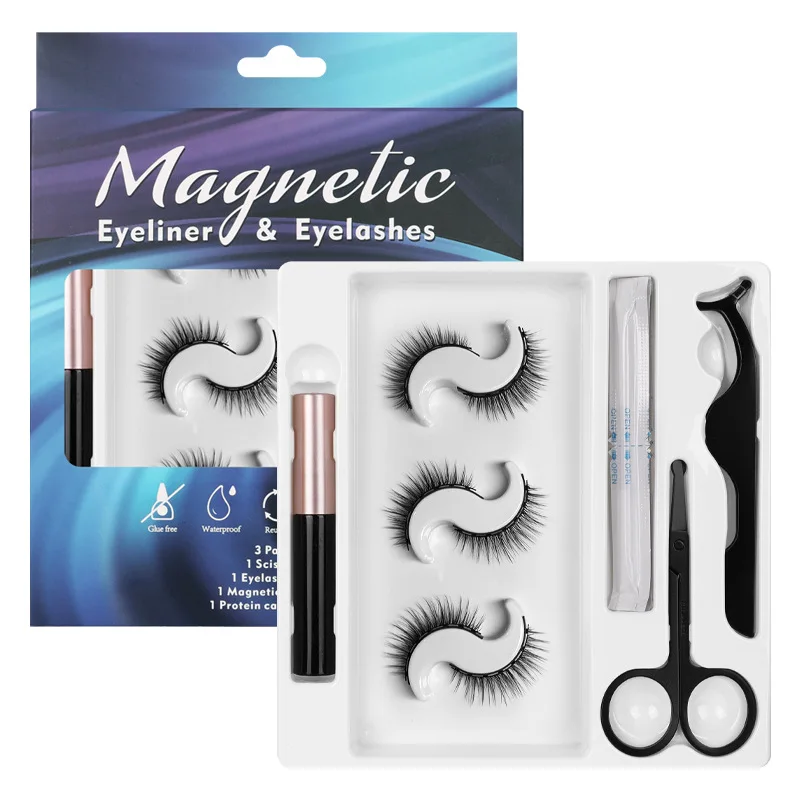 

QUEENA Three pairs seven magnetic eyelash sets handmade long natural eyelashes strong magnetic suction magnet false eyelashes