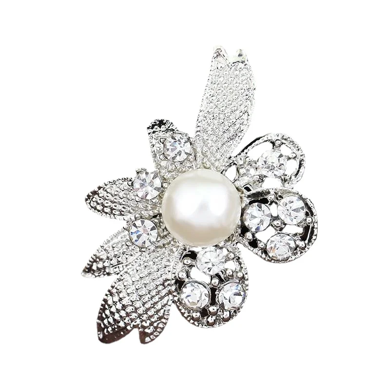 

Charming Elegant Big Simulated Pearl Rhinestone Flower Silver-color Brooches for Women Brooch Lapel Pins Jewelry