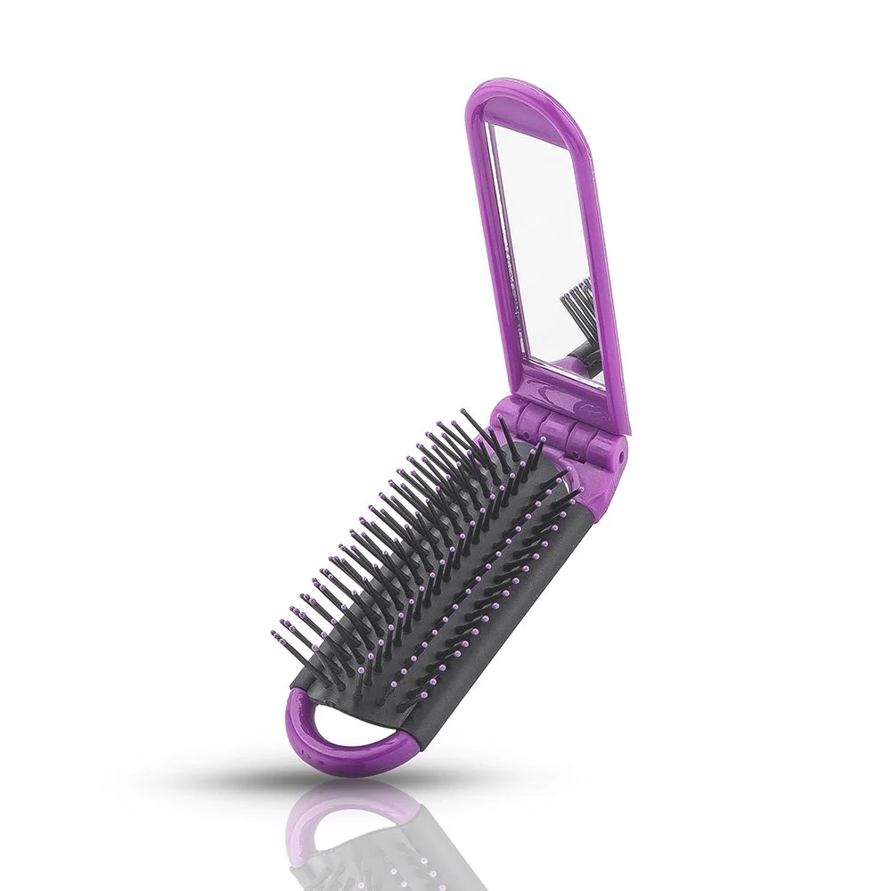 

Travel Portable Folding Hair Brush with Mirror Pocket Hair Comb, Orange