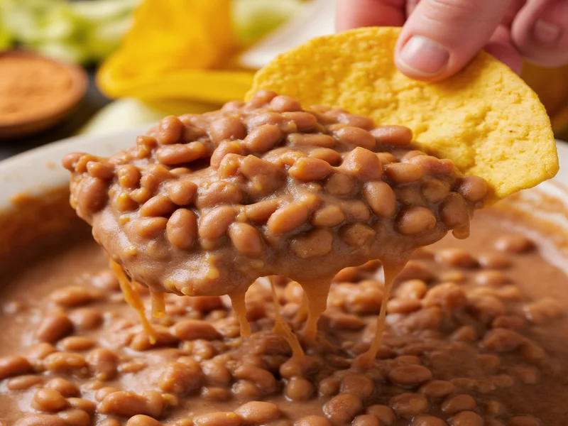 Serving homemade refried beans with tortilla chips