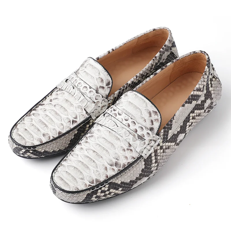 

2020 New style genuine python skin driving shoes cow leather fashion casual shoes comfortable breathable men loafers, Beige