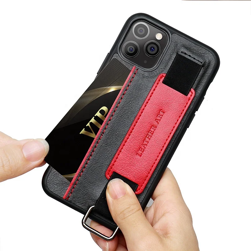 

2021 new high-end leather-grained wristband bracket is suitable for iPhone X XR XS SE 11 12miniPromax mobile phone case, 4 colors