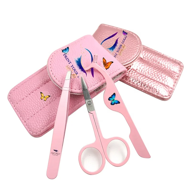 

Custom Private Label 3 in 1 Stainless Steel Pink Precise Eyebrow Tweezers Trimmer Scissors Lash Applicator Tools Kit with Bag, Check details