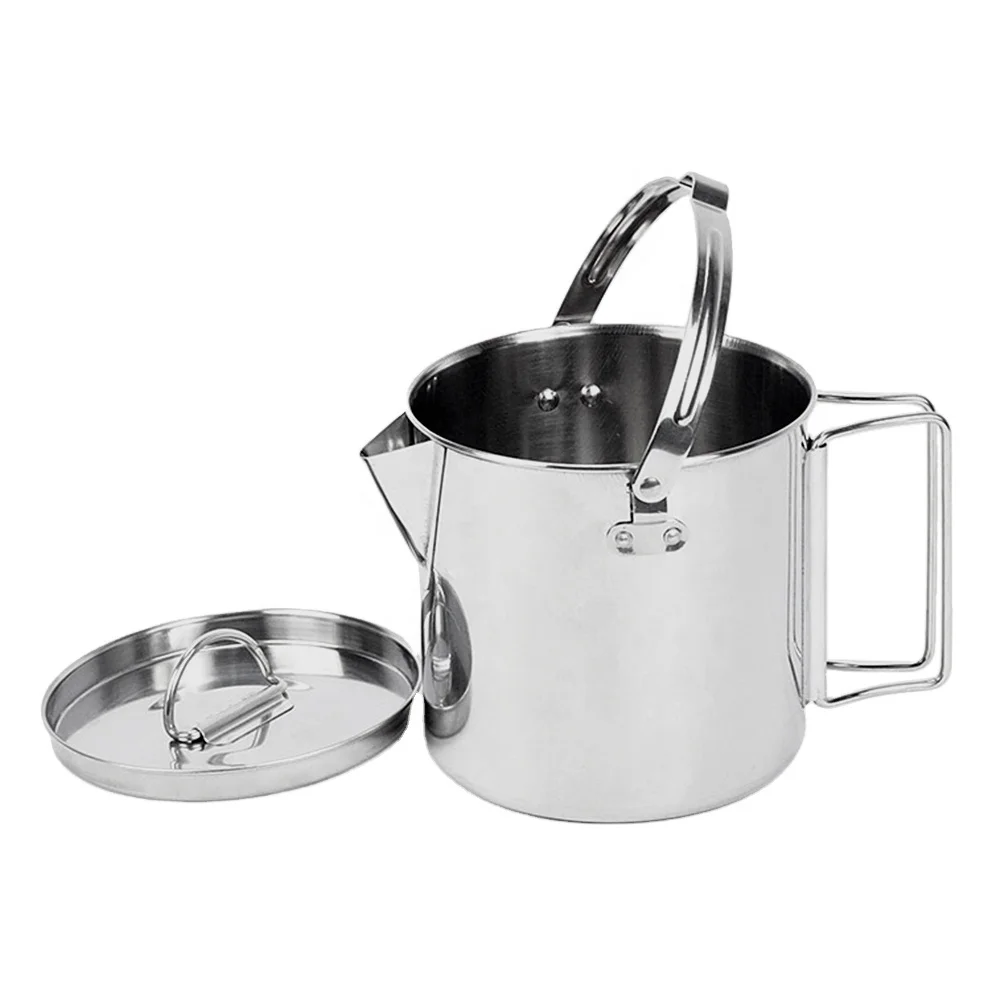 

TY Stainless Steel Camping Tableware Hanging Pot with Lid Outdoor Cookware Camp Mug Soup Coffee Pot Water Kettle