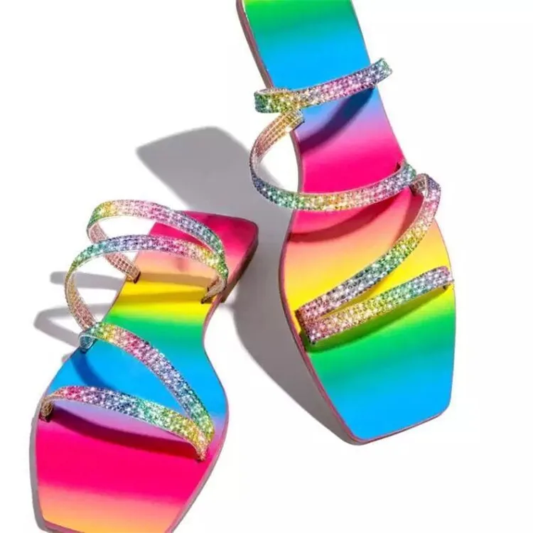 

WOMEN POPUAL RHINESTONE FASHION SEXY SLIPPERS LADY FLAT CRYSTAL SLIDES SLIPPERS