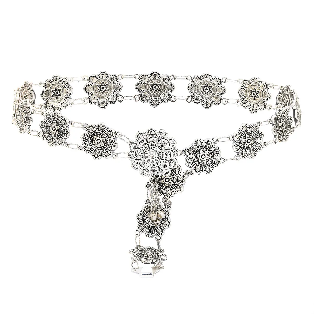 

2021 Fashion National Style Retro Flower Waist Chain Beach Leisure Carving Body Chain Jewelry