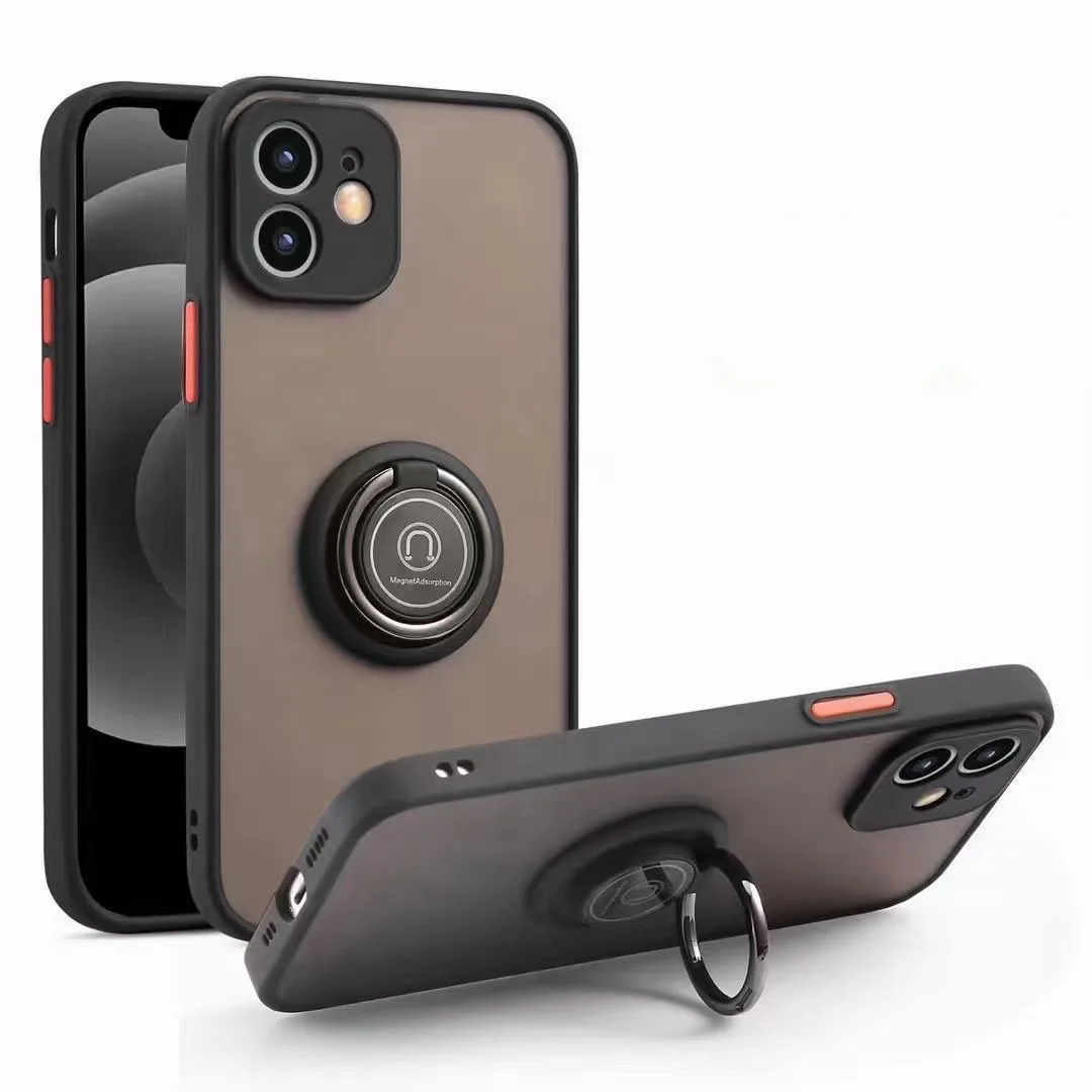 

2021 hot selling ring holder rubber matte PC with TPU cell phone case for iphone 12 case, Black,red, blue, green, dark green, purple, gray