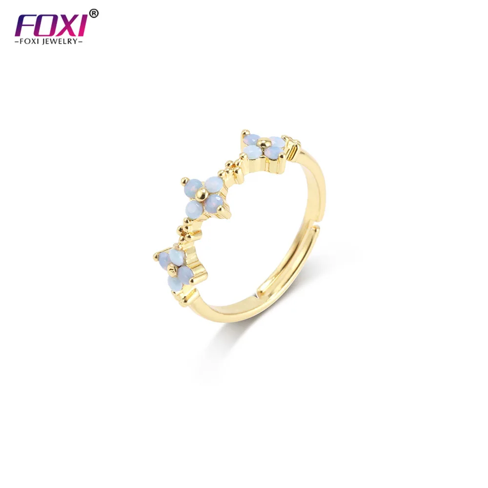 

2021 Trendy flower shape rings fashion 18k gold pink opal ring for women