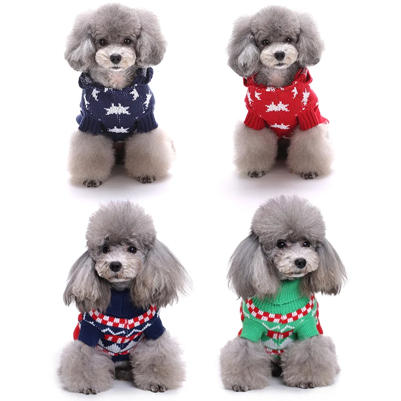 

New Pet Puppy Teddy Bulldog Clothing Comfortable and Warm Snowflake Bones Dog Sweater Hoodie Wholesale, 4 colors