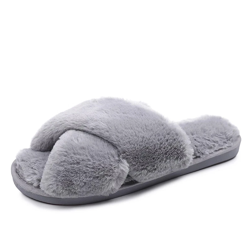 

Winter Women House Slippers Faux Fur Fashion Warm Shoes Woman Slip Female Slides Black Pink Cozy Home Furry Slippers