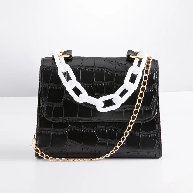 

2021 crocodile pattern plastic hand chain square bag fashion handbags guangzhou handbags ladies shoulder bag, Customizable