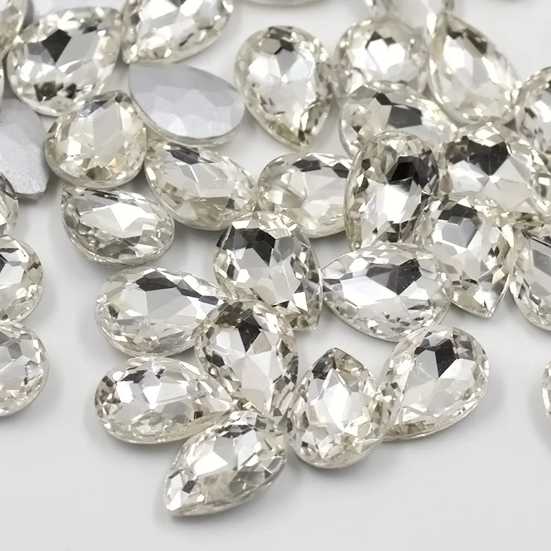 

4*6mm 13*18mm 20*30mm Pointback Glass Crystal Stones Appliques Drop Clear Glass Rhinestone For Clothing Jewelry Making, 13 colors crystal rhinestones