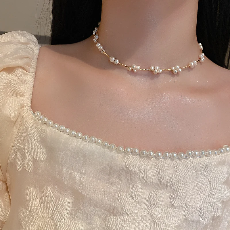 

fashion small flower freshwater pearl choker necklace