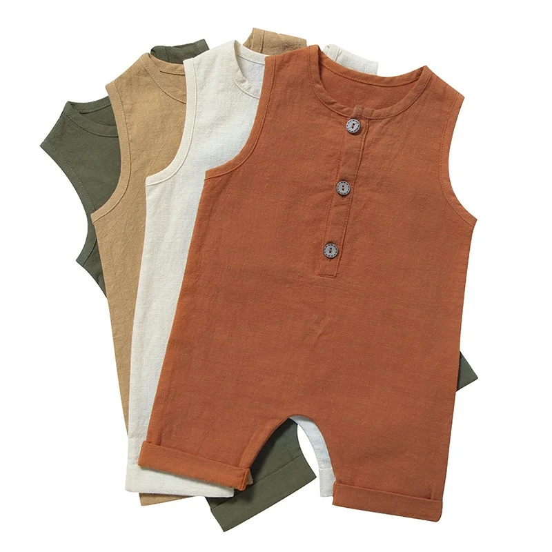 

Newborn Infant Girl Summer Button Up Linen Cotton Romper Baby Boy Toddler Jumpsuit