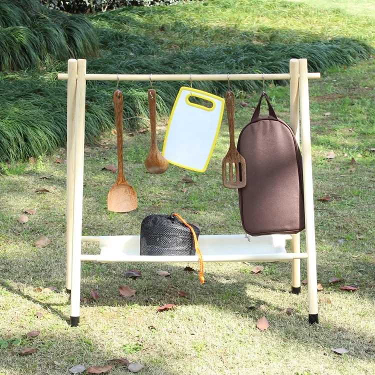 

Wholesale camping wood folding rack outdoor hanger camping tools