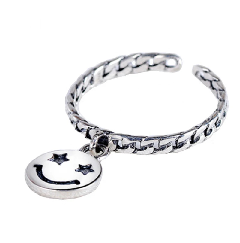 

Yiwu Vintage Silver Class Mini Round Disc happy Smile face Charm Ring