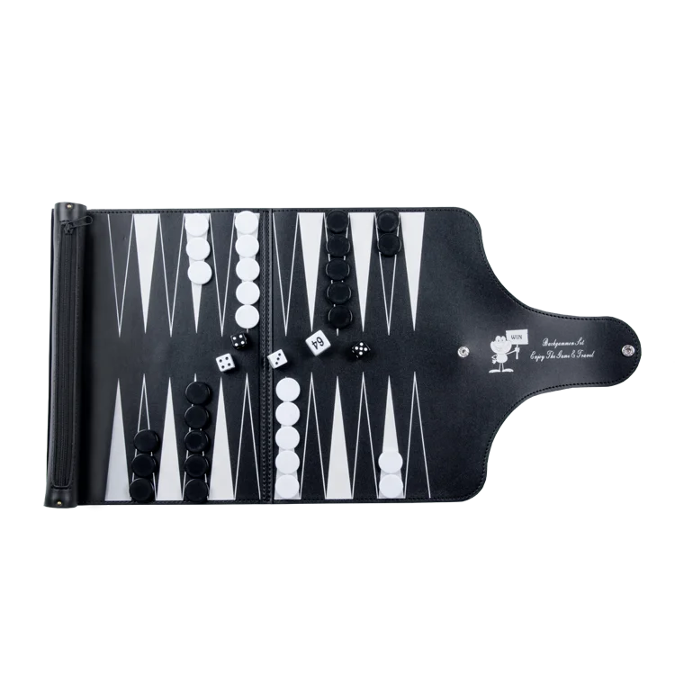 

Wholesale luxury travel portable roll up leather backgammon set, Black