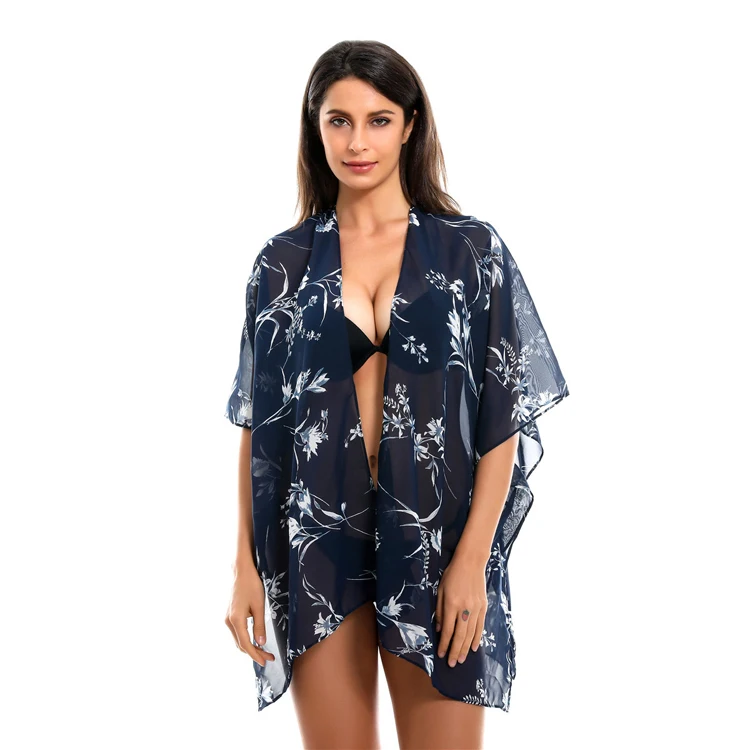 

MIO Amazon Best Sale Fashion Floral Printed Pattern Kimono Cardigan Sunscreen Short Beach Clothes Women