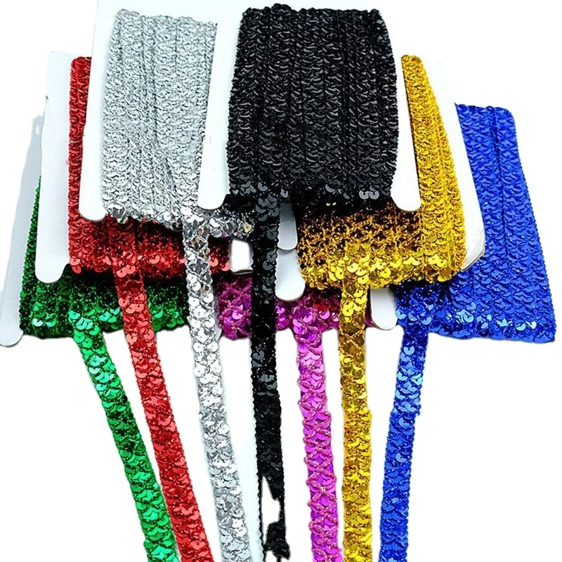 15mm 2-row of Grid Sequins Knitted Nonelastic Webbing Lace Garment Accessories Upholstery Black Blue Red Beaded Lace Trims