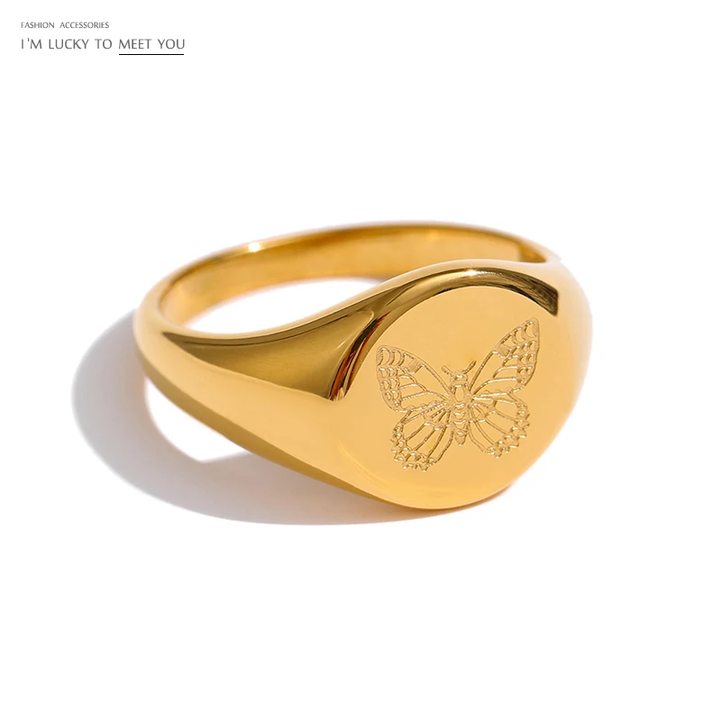 

JINYOU 862 High Quality Metal 18K Gold Plated Finger Ring Stainless Steel Butterfly Ring for Women Jewelry