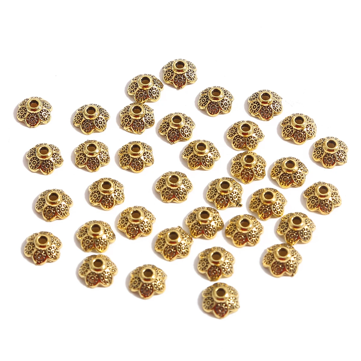 High Quality 50pcs/lot Antique Mixed Gold Flower Spacer Bead End For ...
