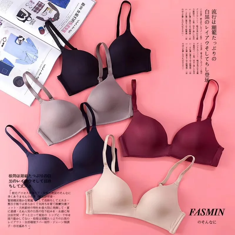 

JUNXI Dropshipping Girls Fashion Simple Solid Color Push Up wireless Ladies T-shirt bra Comfort women Seamless Bra, 6 colors