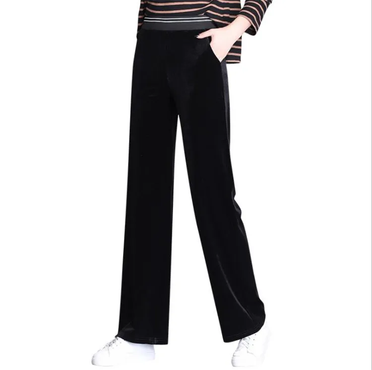 

Factory new arrival casual women's velvet pants latest design wide leg pants, Black / purple