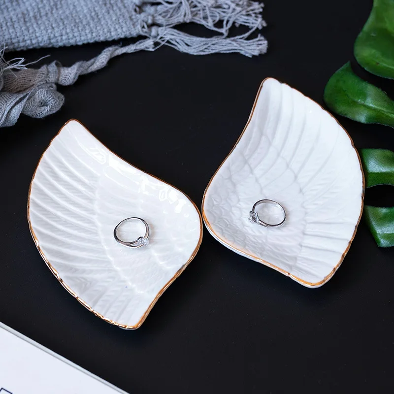 

Nordic creative wings pastry fruit tray ornaments storage tray ceramic plate dish, As picture