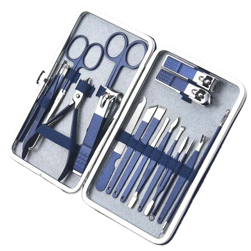 

custom Logo Amazon HOT Professional 18pcs Nail Clipper Set 18 pieces Manicure Set With Blue plating stainless steel Pedicure Set, As picture show or customized color