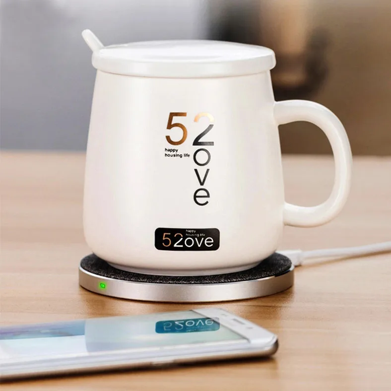 

USB warmer cup pad Heating and cooling cup heat preservation barrel heating cup wireless charger pad, Black white