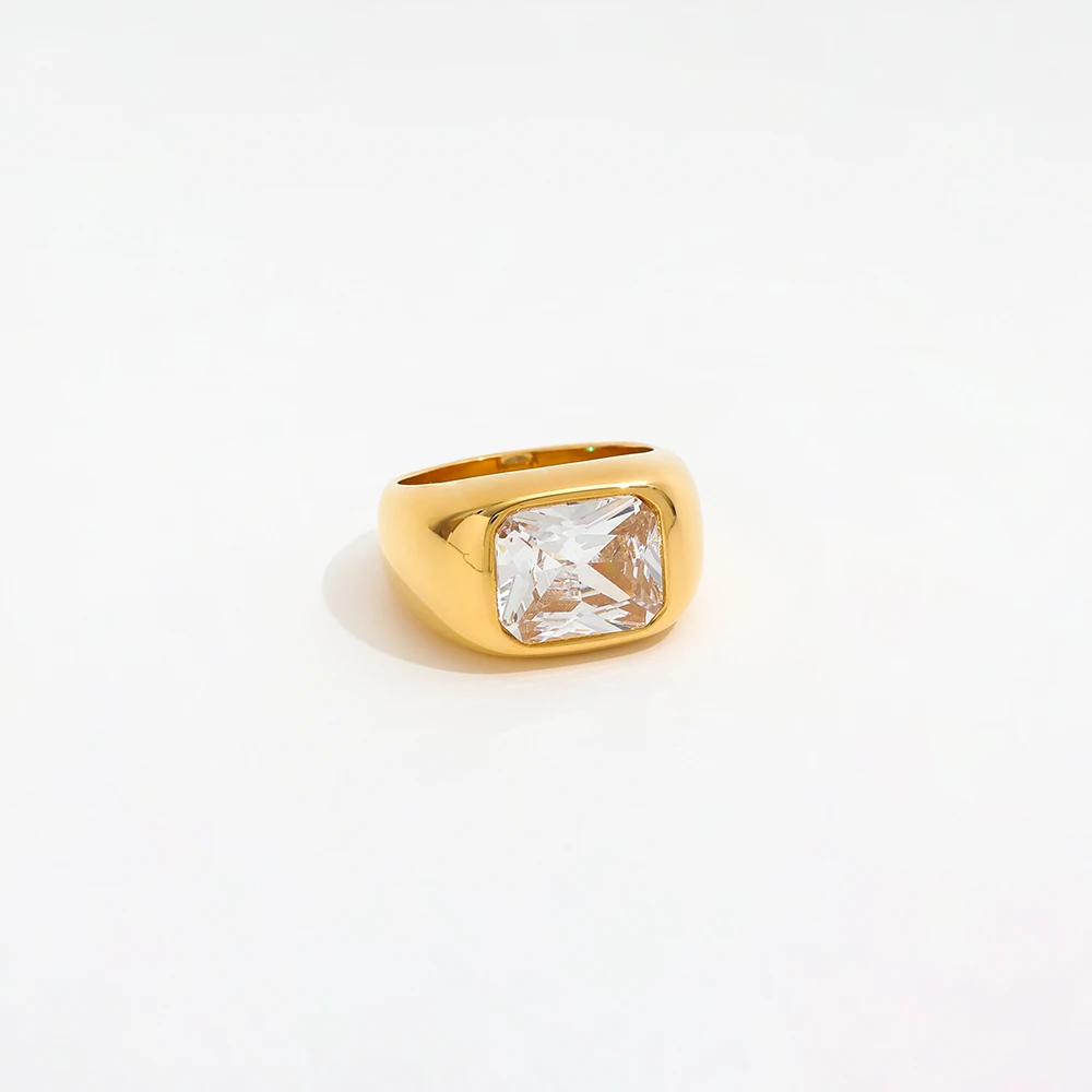 Joolim Jewelry 18K Gold Plated Luxury Chunky Square Zirconia Stainless Steel  Rings for Women Tarnish Free