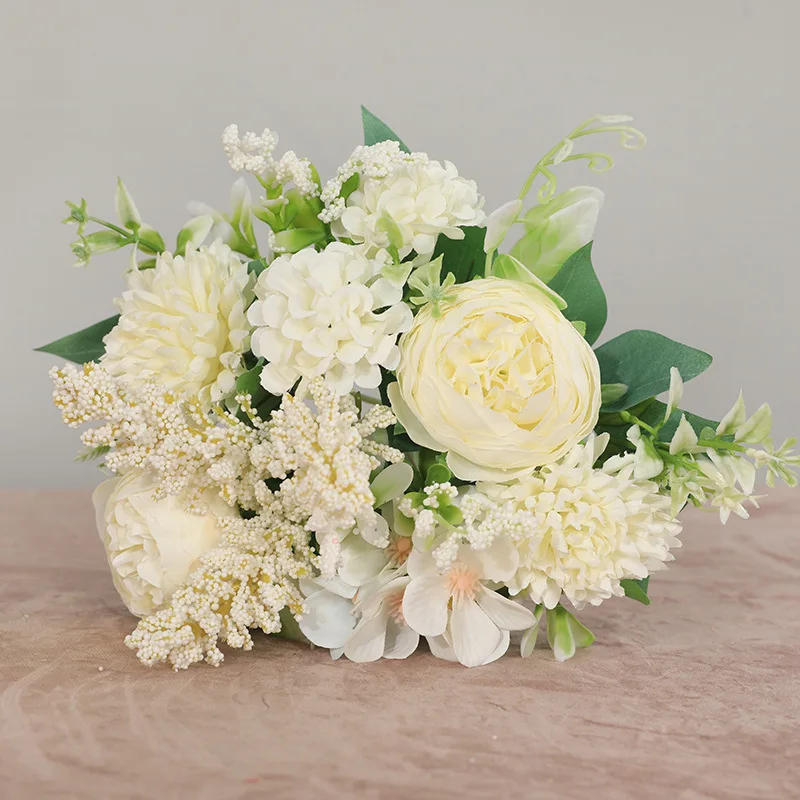 

O-X076 Cheap Wholesale bridal bundle Silk wedding flowers mini bridal bouquets home wedding decor rose pony flower bunch