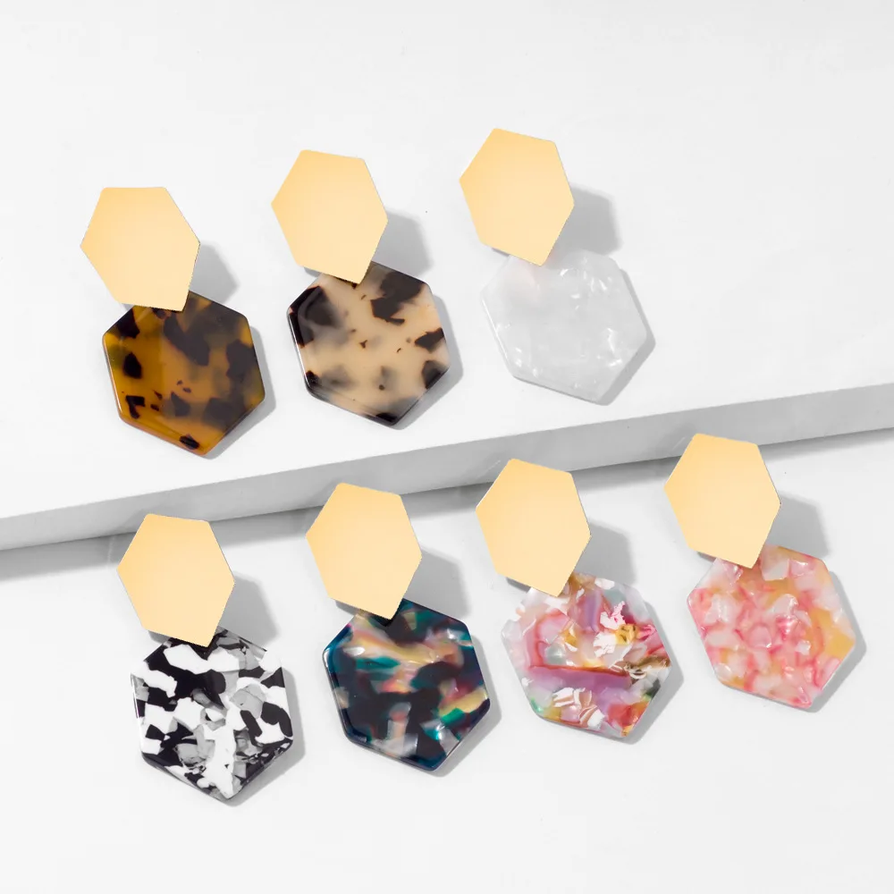 

Bohemia Simple Acrylic Hexagon Drop Earring Colorful Acrylic Geometric Pendant Earring