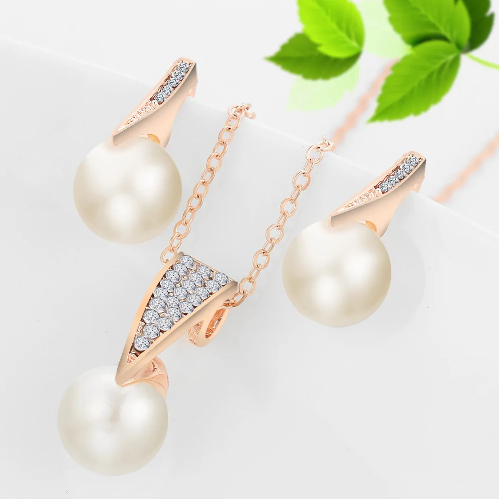 Fashion Wedding Faux Pearls Rhinestone Necklace Water Drop Earring Jewelry SeNS 