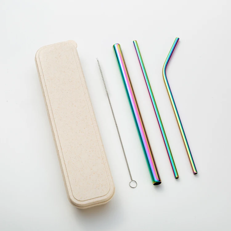 

Stainless steel metal straws with cleaning brush straw set in stock, Silver,gold,rose gold,black,rainbow or customized