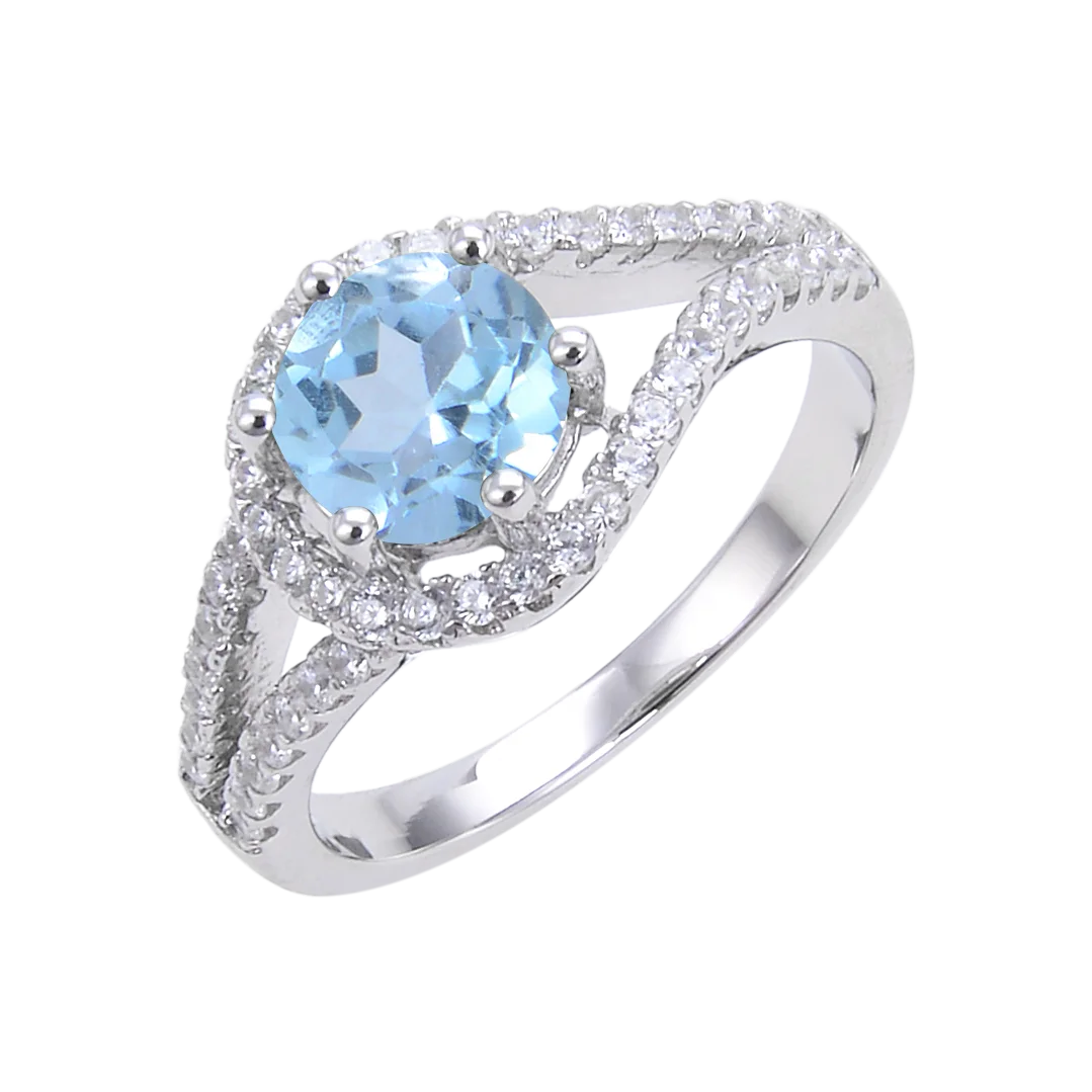 

Abiding Jewelry Round Natural Sky Blue Topaz Sterling Silver Gemstone Ring With Cubic Zirconia Simulated Diamond Rings