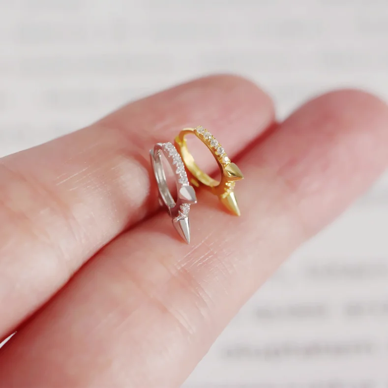 

fast delivery new design S925 sterling silver gem zircon spinous stud earrings fine old fashion jewelry for women, Silver & gold