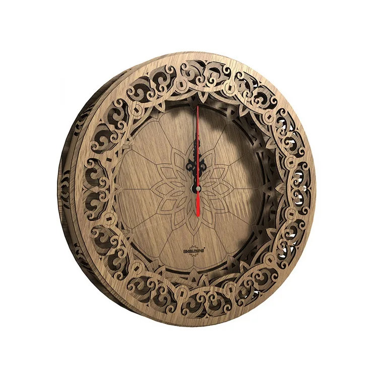 

Large Funny Decorative Clock Round Wood Craft Wall Clock For Home